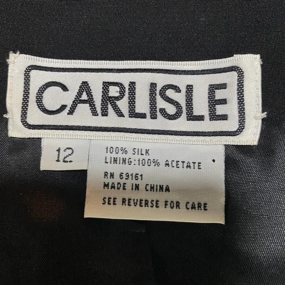 Vintage 90s Carlisle Silk Blazer Button Up Front Split Hem Cuffs Black W… - Picture 6 of 7
